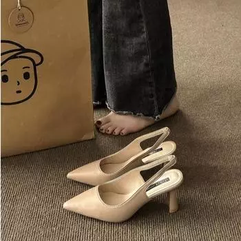 Baotou пустые сандалии на высоком каблуке, женские весенние новые туфли на толстом каблуке, черные рабочие туфли на высоком каблуке с острым носком 35