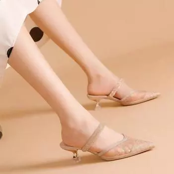 Baotou с высокими каблуками для женщин, летняя одежда, босоножки на шпильках, 2025, новые сетчатые босоножки, модная обувь muller 34 шампанского