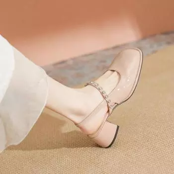 Baotou sandals female season new versatile rhinestones fairy style with skirt thick heel Mary 34 белый