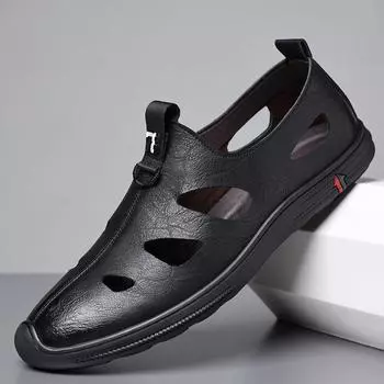 Baotou sandals men s casual little white shoes hollow leather shoes men s tide breathable hole shoes genuine leather sandals factory direct sales 38