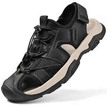 Baotou sandals men s leather 2025 summer breathable hollow outer wear lightweight waterproof outdoor casual beach shoes 38