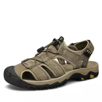 Baotou Sandals Men s Summer Hollow Breathable Versatile Men s Sports Beach Shoes Leather Non-slip Large Size Household Shoes 38 чёрный