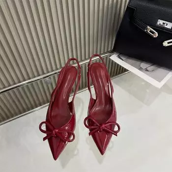 Baotou sandals spring and autumn 2025 new pointed bow temperament high heels celebrity fashion empty single shoes women 35 чёрный