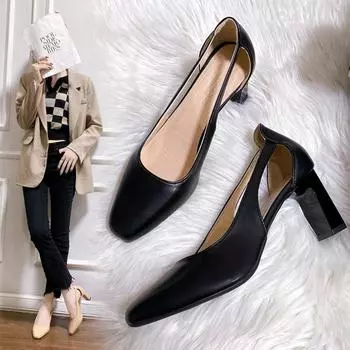Baotou Sandals Women 2024 Autumn New French Retro Pointed Thick Heel Shoes Black Professional High-heeled Women s Shoes 34 абрикосовый