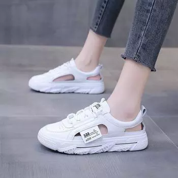 Baotou Sandals Women 2024 New Summer Little White Shoes Versatile Fairy Wind Flat Bottom Casual Sports Hollow Sandals Women 35 белый