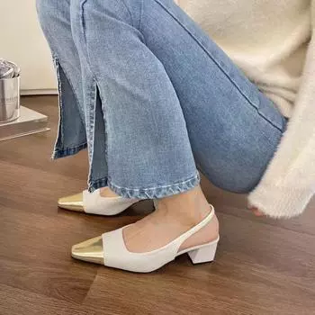 Baotou sandals women 2025 new light mouth high heel sandals back empty French patent leather fairy single shoes large size black 35