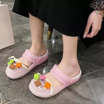 Baotou sandals women s 2025 new fashion flats with outer wear two wear with skirts, cool slippers are trendy and versatile 35 бежевый