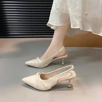 Baotou sandals women s new silver pleated single shoes stiletto pointed fashion high heels with skirt 35