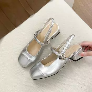 Baotou sandals women s new summer outer wear with skirt silver Mary Jane single shoes thick heel high heels 35