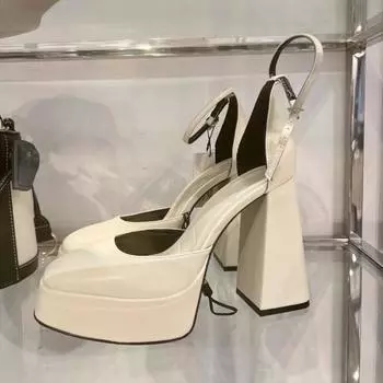 Baotou sandals women s single shoes 2025 spring and summer new thick heel thick sole square head versatile Internet celebrities one word with high h 35