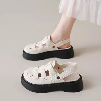 Baotou sandals women s summer 2024 new outer wear hole shoes hollow thick sole half drag two wear women s Roman shoes 35 хаки