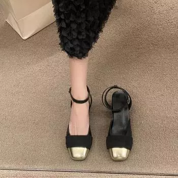 Baotou sandals women s summer new fashion thick heel one-word buckle high-heeled sandals trendy women s shoes 35