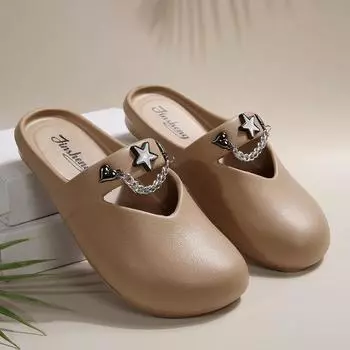 Baotou slippers female fashion a footstep half slippers 2025 spring and summer outside lightweight flat bottom lazy sandals drag 36-37 коричневый