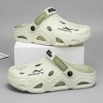 Baotou Slippers Men S Hole Shoes Feel Trendy When Stepping On Shit, And Thick-Soled Beach Sandals Are Worn Outside The Home 39/40 хаки