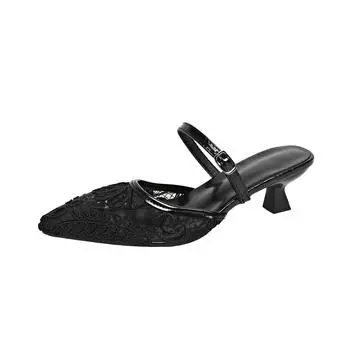 Baotou slippers stiletto women s summer 2025 new European and American foreign trade large size high heels comfortable lace cool slippers 35