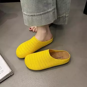 Baotou slippers women s outer wear 2025 summer new one-pedal lazy fashion cool slippers breathable hollow shoes half drag 35 бежевый