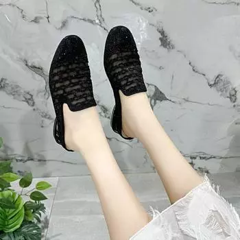 Baotou slippers women s outer wear summer new mesh hot diamond sandals two heights one pedal female lazy drag 34