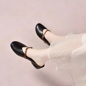 Baotou slippers women s outer wear summer mango head flat bottom sandals color matching lazy drag hollow punching half slippers 34