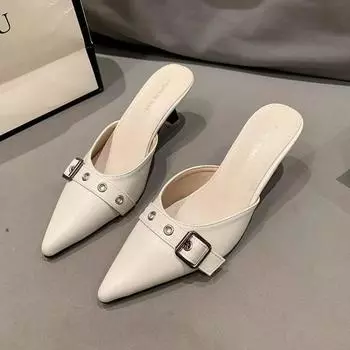Baotou slippers women s summer outer wear design sense trendy design sense niche new pointed high heel half drag 35