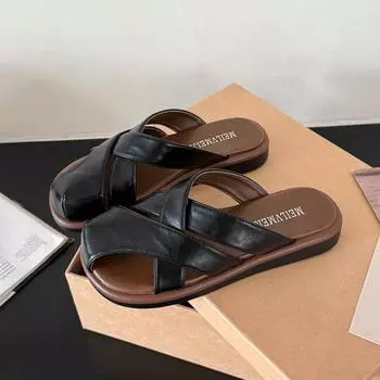 Baotou slippers women s summer outer wear new versatile hollow flat bottom sandals one foot lazy half slippers 35