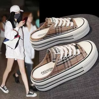 Baotou Slippers женские летние сандалии новые толстые подошвы увеличивающие рост парусиновые туфли без каблука и одна педаль ленивые туфли 35