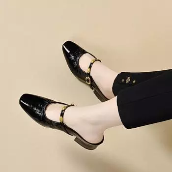 Baotou slippers women wear summer Mary Jane women s low heels with lazy drag elegant half slippers 34