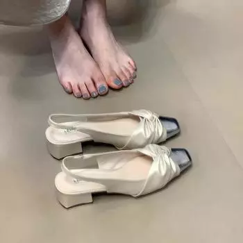 Baotou square heel sandals shoes summer fashion temperament casual high heel Mary Jane single shoes 35