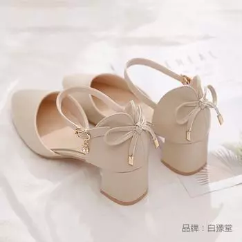 Baotou thick heel high heels children 2025 new spring and summer fairy wind medium heel temperament hollow sandals women 35 чёрный