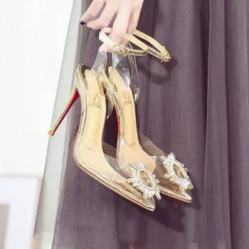 Baotou transparent sandals fairy wind summer new thin heel rhinestone sexy celebrity temperament crystal high heels 35