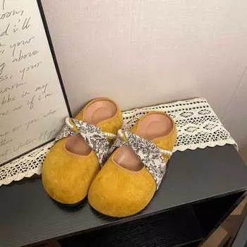 Baotou women s black half slippers women s summer wear gentle fairy split-toed sandals single shoes 35 лимонно-желтый