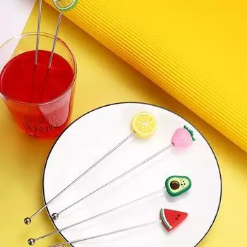 Барная ложка для смешивания, ложка для коктейлей, ложка для размешивания молока, чайная ложка, палочка для размешивания из нержавеющей стали, серия «Фрукты» 19.5CM