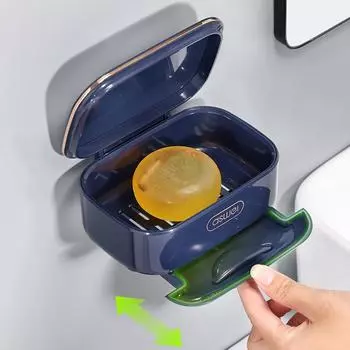 Bar Soap Holder Wall Mounted Soap Dish with Drain Tray and Cover No Drilling Soap Tray Dustproof for Bathroom Kitchen Sink зелёный