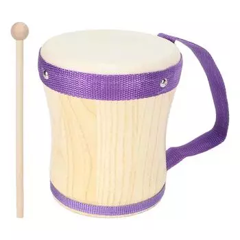 Барабан деревянный корпус голова из овчины ударный инструмент игрушка с палочкой для детей