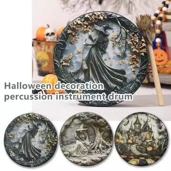Барабан Хэллоуин Украшение Барабан Ведьма Замок Ударный инструмент Барабан Кот Фестиваль Ужасов Макет One Size