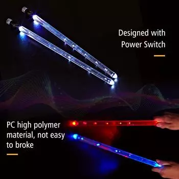 Барабанные палочки со светодиодной подсветкой Джазовые барабанные палочки 15 градиентных разноцветных лампочек Зарядка через USB с включением/выключением прозрачный