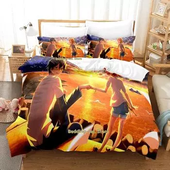 Barakamon Bedding Set Single Twin Full Queen King Size Bed Set Adult Kid Bedroom Duvetcover Sets 3D Anime Bed Sheet Set AU Single(140x210cm)