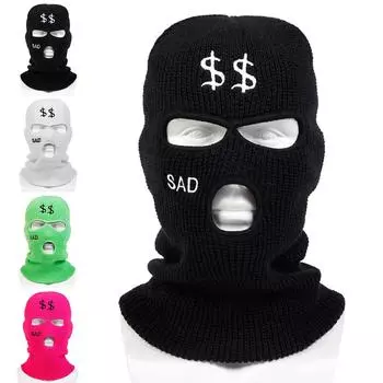 Barakrafa Cap SAD Вышивка Маскированные Шапки Защита Ушей Теплая Толстая Вязаная Шапка Ветрозащитная Шапки ярко-розовый