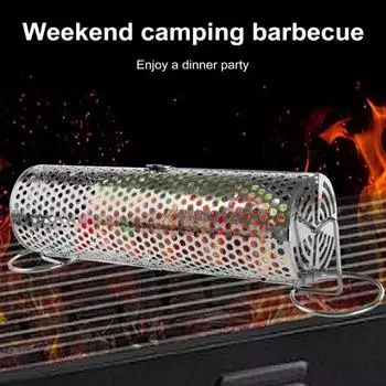 Barbecue Grill Stainless Steel Versatile Adjustable Handle Evenly Cooked Meals Rolling Grill Basket Premium Durable Grill Basket
