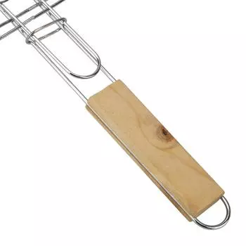 Barbecue Grilling Reusable Grilling Basket Grill Mesh Foldable BBQ Grill Mat Meat Fish Clip Holder Wooden Handle Stainless Steel