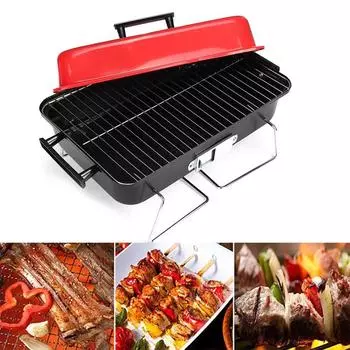 Barbecue Grills Stainless Steel BBQ Stove Outdoor Wire Meshes Tools Outdoor Foldable Charcoal Grills For Picnic For 3-5 Person Black+Red