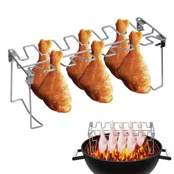 Barbecue Rib Roast Rack Stainless Steel Roast Chicken Leg Rack Non-Stick Grilling BBQ Chicken Wing Leg Rack серебряный
