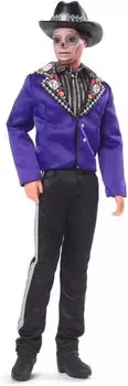 Барби Барби 2023 De Muertos Ken Doll De Muertos Коллекционная коллекция «День мертвых» с сине-черной шляпой, подставкой для куклы, курткой Da Da и [предмет]