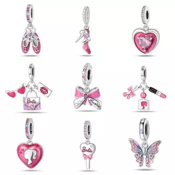 Барби розовый девчачий новый DIY ювелирные аксессуары браслет S925 серебряный кулон