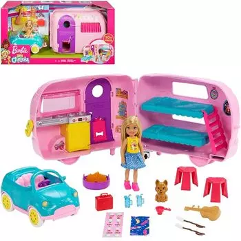 Барби [Только онлайн] Челси и забавная походная гитара, а также милый набор из машины и прицепа (с куклой) [Кукла-наряд] [от 3 лет] FXG90