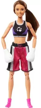 Barbie Careers Fashion Doll Accessories Brunette Boxer in Removable Uniform with Boxing Gloves and 22 Bendable Joints &