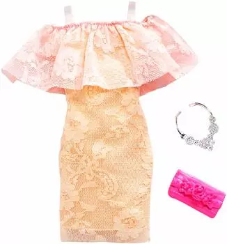 Barbie Complete Looks Кукольный наряд для куклы Барби с кружевным платьем и 2 аксессуарами для Барби Подарочная одежда для детей от 3 до 7 лет, двухцветные куклы,