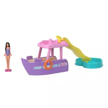 Barbie Mini Barbie Land Dream Boat с 1 микрокуклой Dress Up Cruiser для детей от 6 лет и старше, розовый, HYF41, кукольный домик
