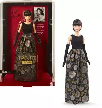 Barbie Signature Tribute Collection Кукла из коллекции Риты Морено, черное золотое платье с перчатками и туфлями, а также подставка для куклы