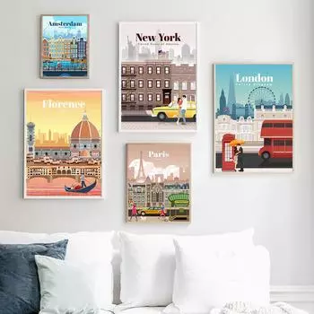 Барселона, Париж, Лиссабон, Токио, Сидней, постеры и принты, скандинавская настенная живопись на холсте 21cm30cm NoFrame