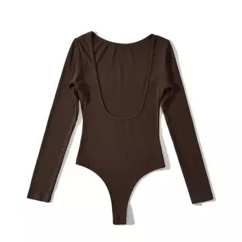 Bare Back Long Sleeves Crotch Women s T-shirt Stretch Silm One-Piece One-Piece Fashion Style Sexy Women s Bottoming Body Tops Dark Curry S